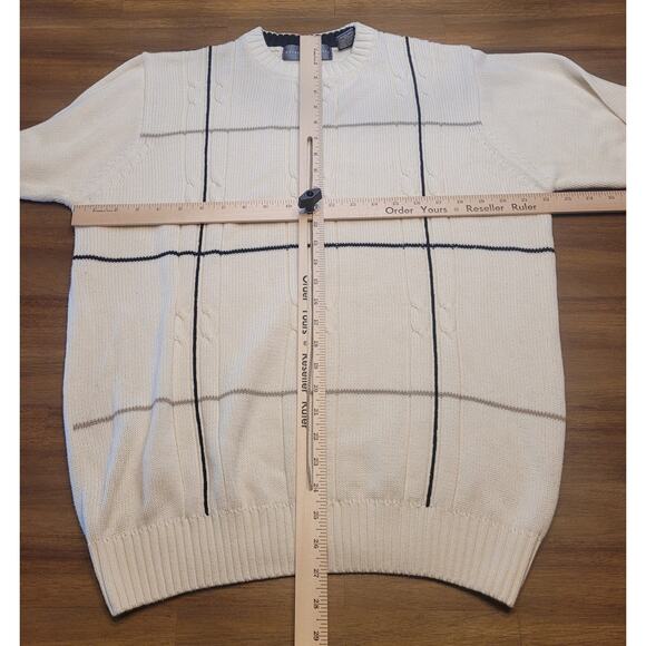 🧶 VTG Luxury Oscar de la Renta Sweater – Mens L – Plaid Cable Knit –Grandpacore - Picture 6 of 7